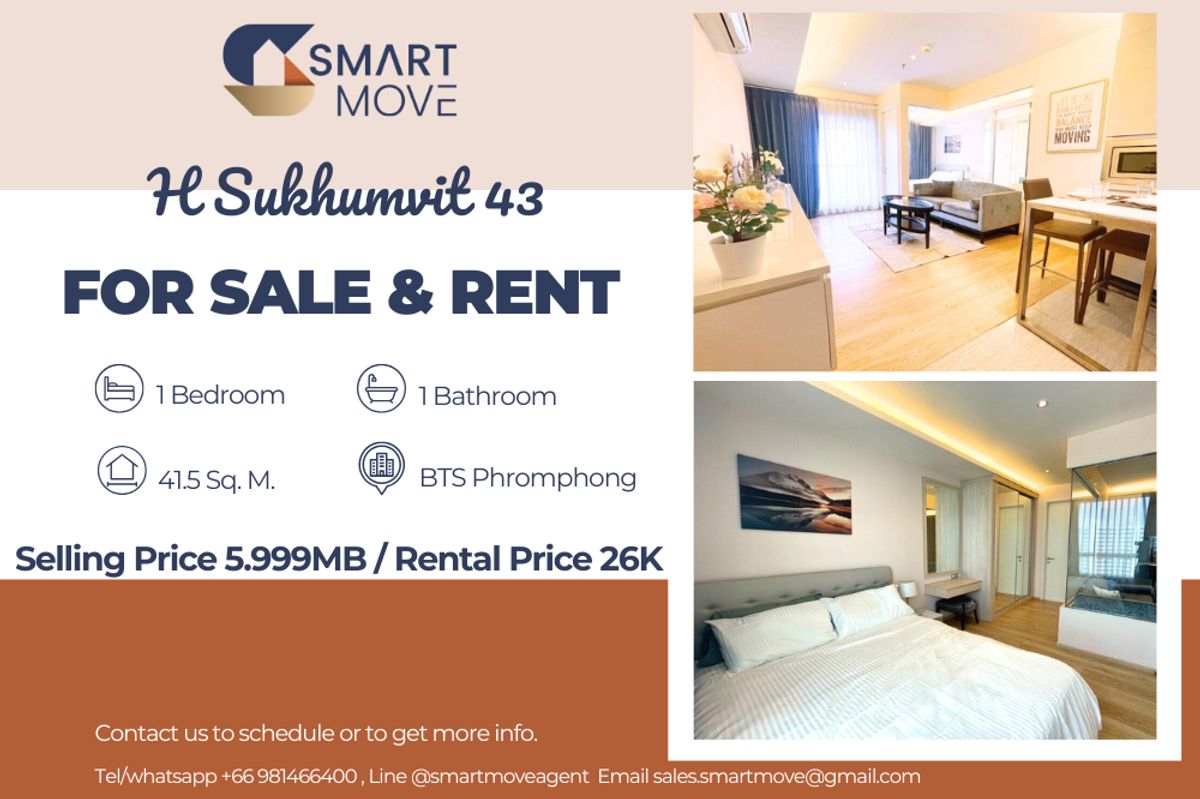 CondoSukhumvit, Asoke, Thonglor : 🔥For Sale - Rent !!🔥 Code C20230600838..........H Sukhumvit 43, 1 bedroom, 1 bathroom, high floor 21++, furnished, ready to move in, SELL AT LOSS!!📣📣