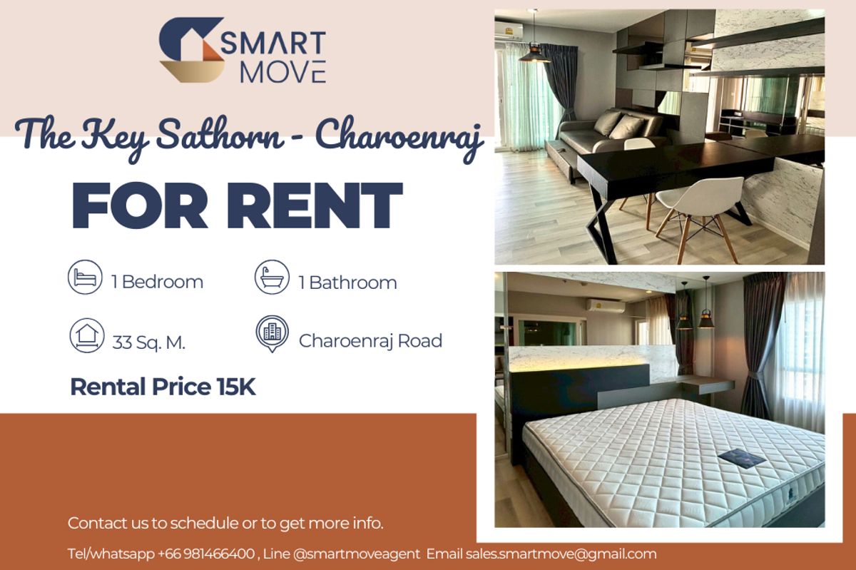For RentCondoSathorn, Narathiwat : 🔥For Rent !! 🔥 Code C20250400073..........The Key Sathorn - Charoenraj, 1 bedroom, 1 bathroom, high floor 31++, east Facing, furnished, ready to move in 📣📣