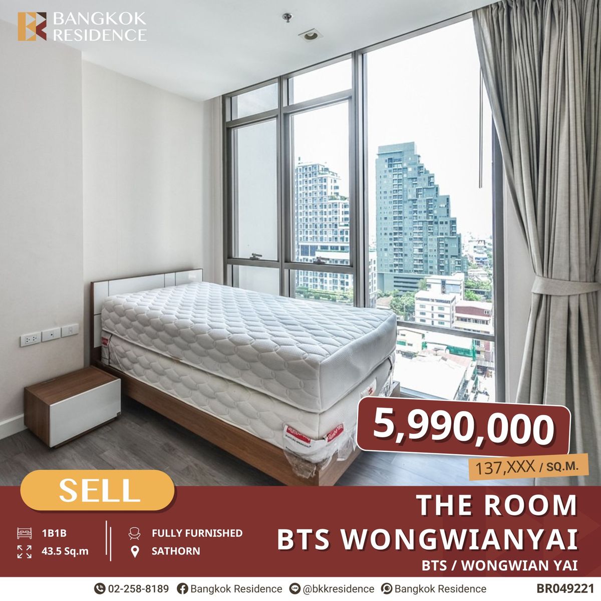 ขายคอนโดวงเวียนใหญ่ เจริญนคร : The Room BTS Wongwianyai, 1 ห้องนอนพร้อมอยู่ ติด BTS วงเวียนใหญ่