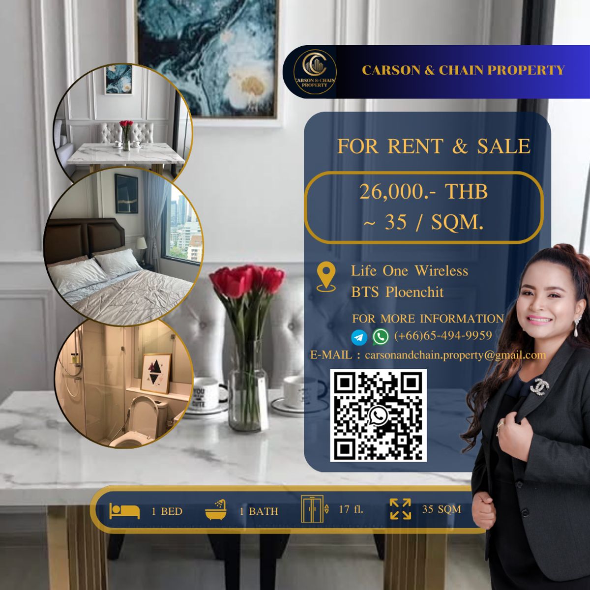 ให้เช่าคอนโดวิทยุ ชิดลม หลังสวน : Life One Wireless