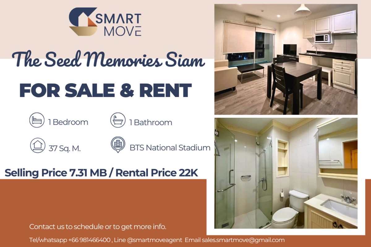 CondoSiam Paragon ,Chulalongkorn,Samyan : 🔥 For Sale - Rent !!🔥 Code C20240400176..........The Seed Memories Siam, 1 bedroom, 1 bathroom, furnished, ready to move in, Special Deal!!📣📣