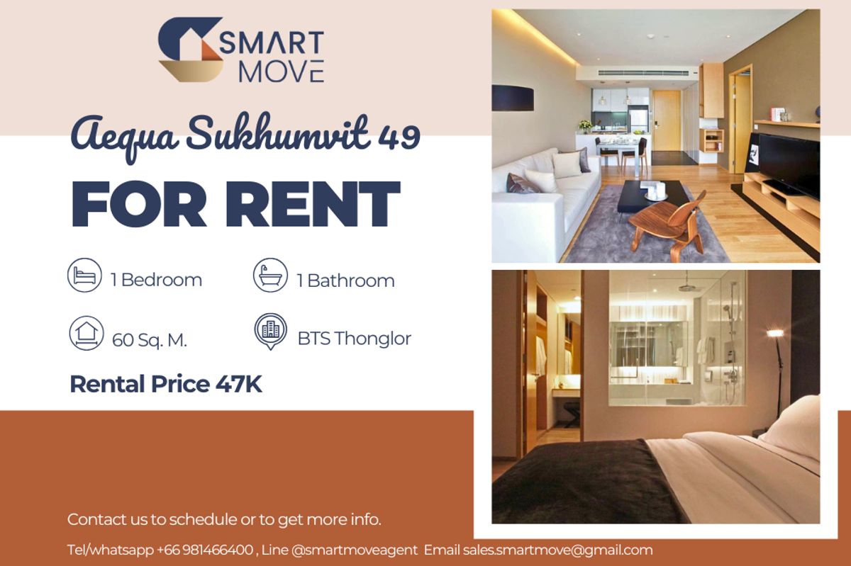 For RentCondoSukhumvit, Asoke, Thonglor : 🔥For Rent !!🔥 Code C20250500033..........Aequa Sukhumvit 49, 1 bedroom, 1 bathroom, furnished, ready to move in 📣📣