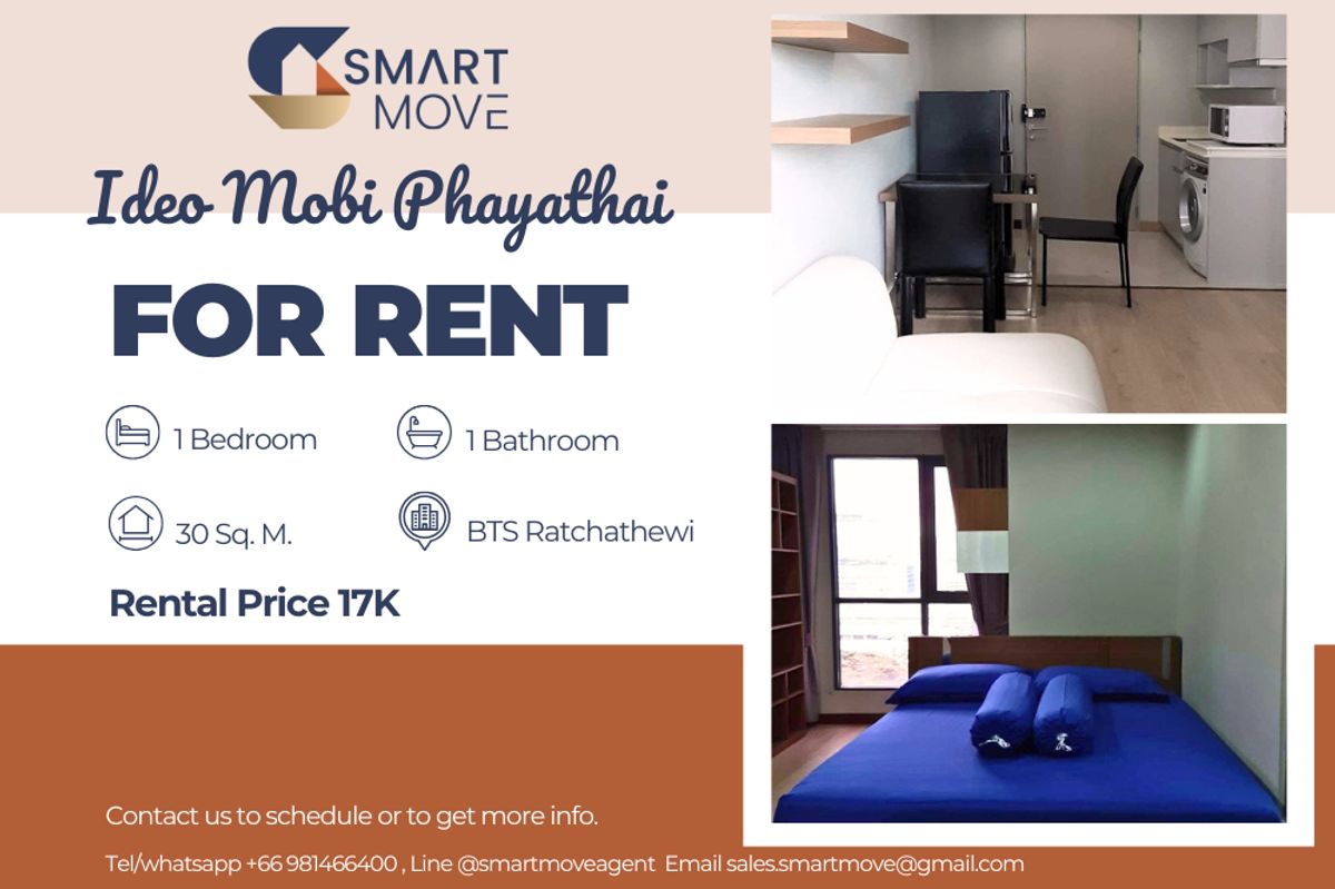 For RentCondoRatchathewi,Phayathai : 🔥 For Rent !! rare item !! 🔥Code C20230107629..........Ideo Mobi Phayathai, 1 bedroom, 1 bathroom, high floor 10++, furnished, ready to move in 📣📣
