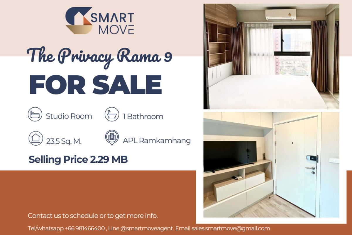 For SaleCondoRama9, Petchburi, RCA : 🔥 For Sale !!🔥 Code C20250500040..........The Privacy Rama 9, Studio room, 1 bathroom, high floor 28++, furnished, Special Deal!!📣📣