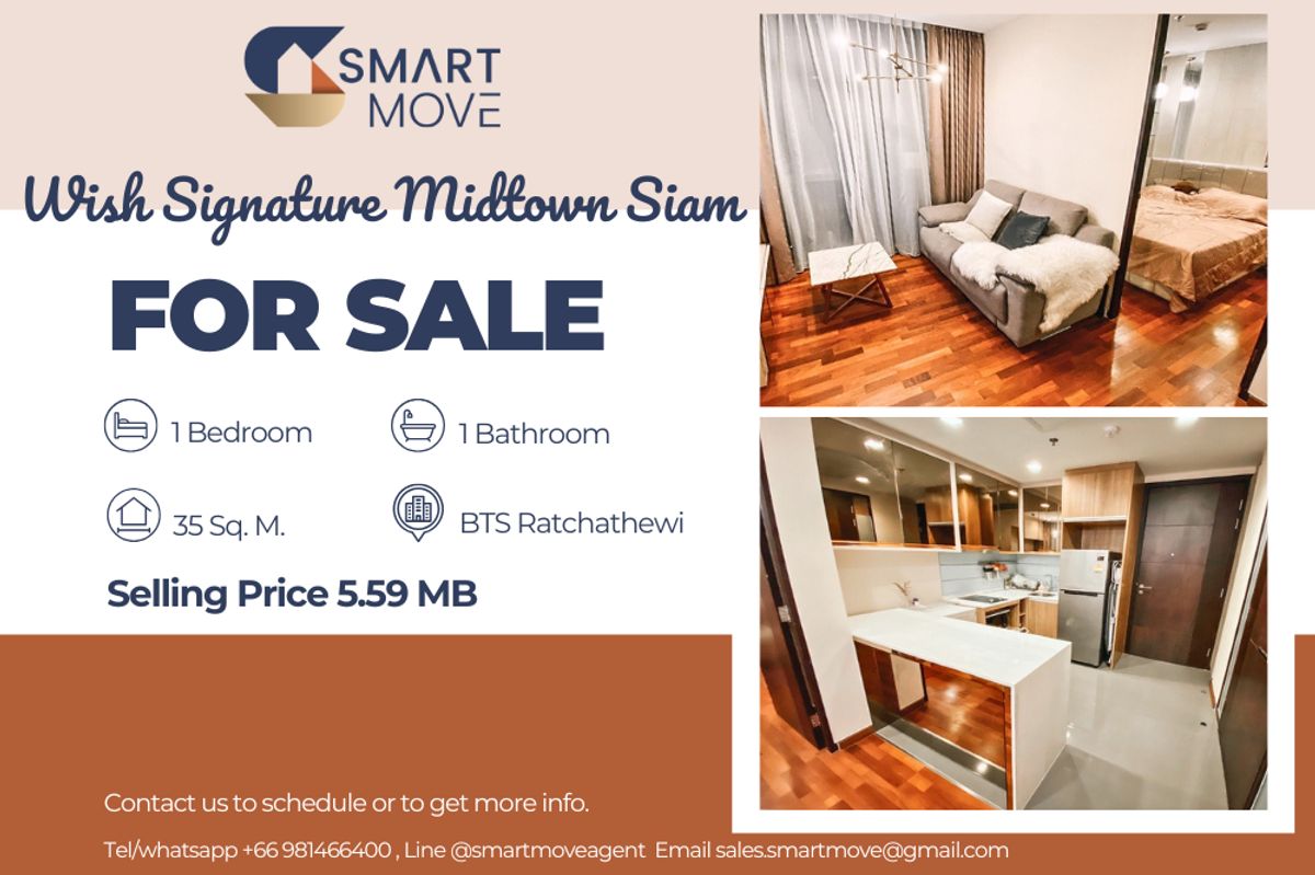 For SaleCondoRatchathewi,Phayathai : 🔥 Sale with tenant !!🔥 Code C20230211692..........Wish Signature Midtown Siam, 1 bedroom, 1 bathroom, high floor 16++, furnished, ready to move in, SELL AT LOSS!!📣📣