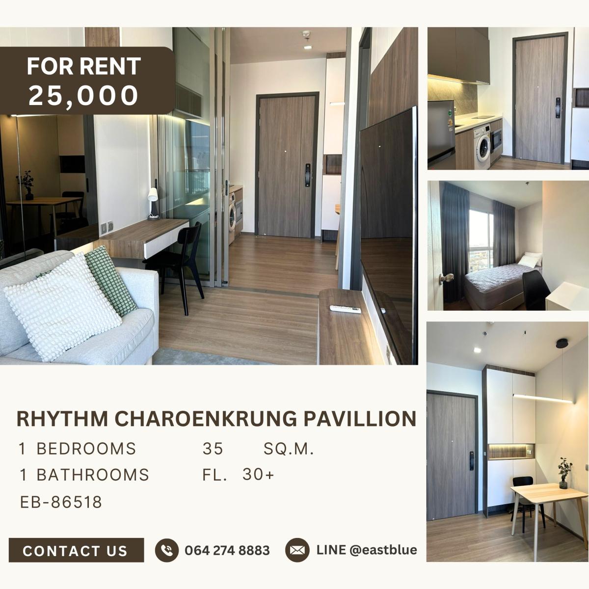 ให้เช่าคอนโดสาทร นราธิวาส : Rhythm Charoenkrung Pavillion, 1 bed, 25000 per month
