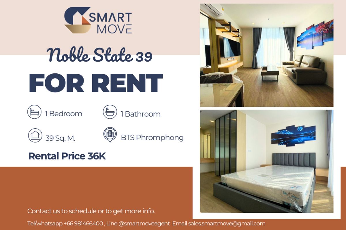 ให้เช่าคอนโดสุขุมวิท อโศก ทองหล่อ : 🔥 สำหรับเช่า !!🔥 Code C20250600027..........Noble State 39, 1 ห้องนอน, 1 ห้องน้ำ, ชั้นสูง 17++, แต่งครบ, พร้อมเข้าอยู่ 📣📣