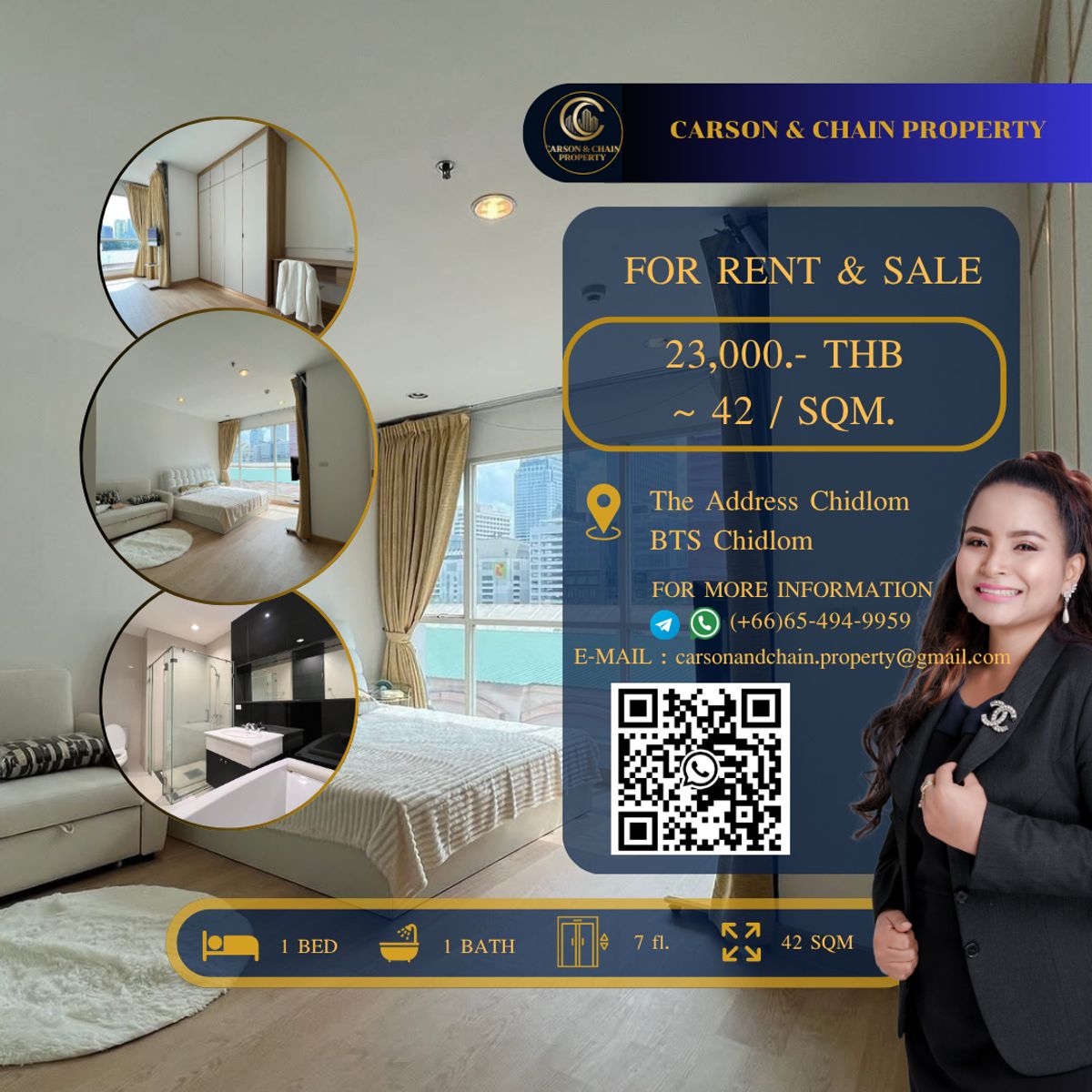 ให้เช่าคอนโดวิทยุ ชิดลม หลังสวน : The Address Chidlom