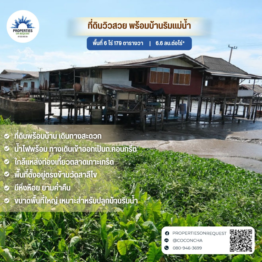 For SaleLandChaengwatana, Muangthong : 📢Land with a wooden house Next to the Chao Phraya River Pak Kret District Nonthaburi Province 📌 (Property number: COH001)