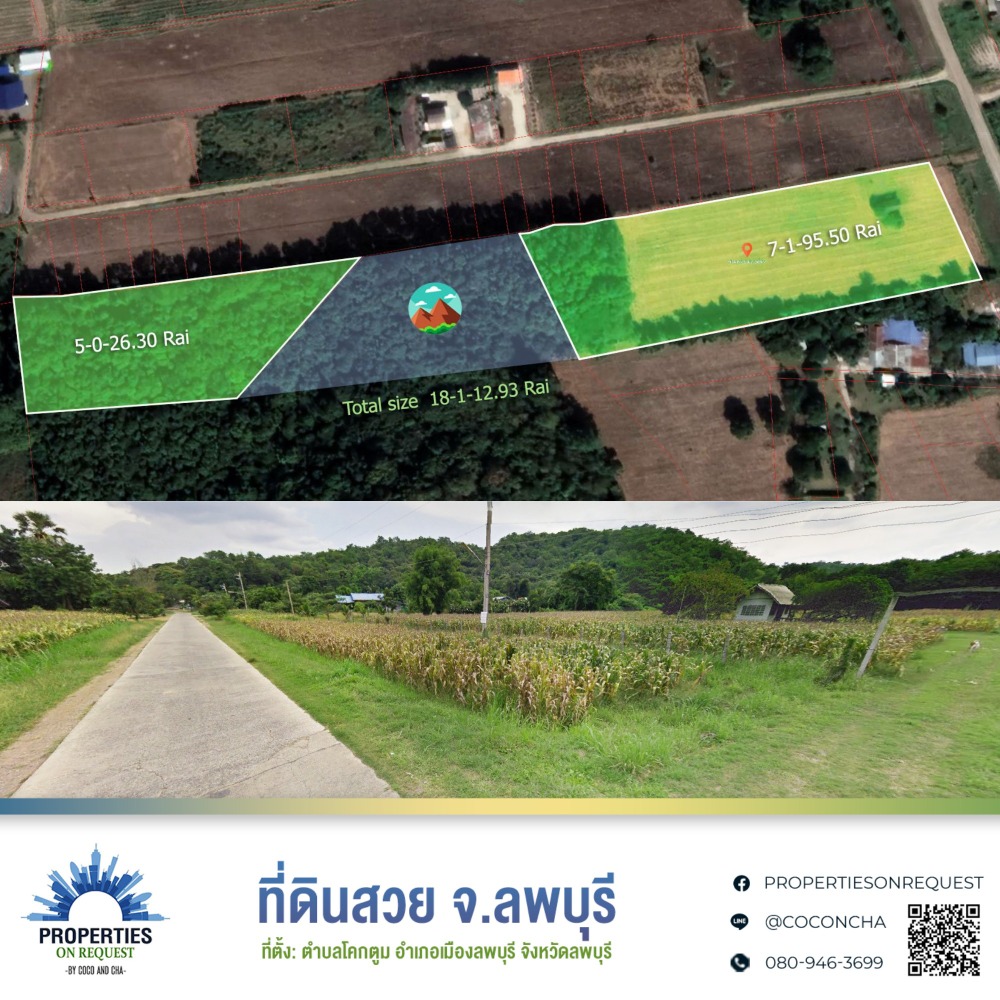 📢 Land for sale, beautiful location. Surrounded by mountain views Near tourist attractions, Lop Buri (area of over 18 rai) (Property number: COL022) Loading...